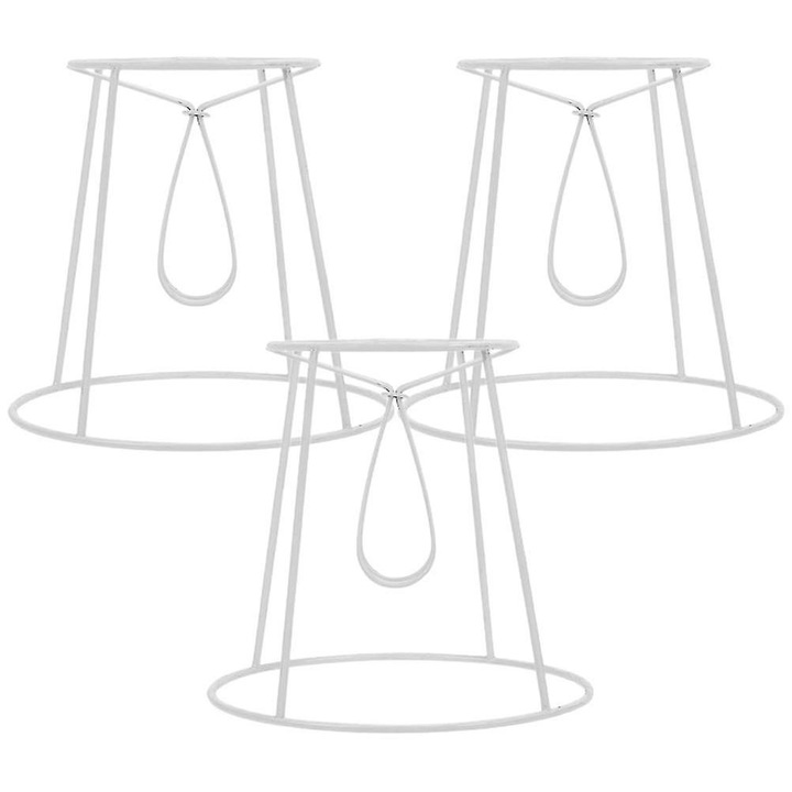 Set 3 rame abajur fier alb 14x13x9cm pentru lampa de masa DIY