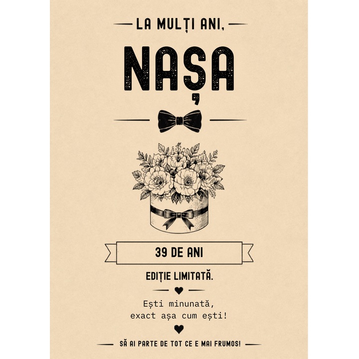 Felicitare aniversare/zi de nastere 39 ani pentru nasa 13x18 cm cu plic