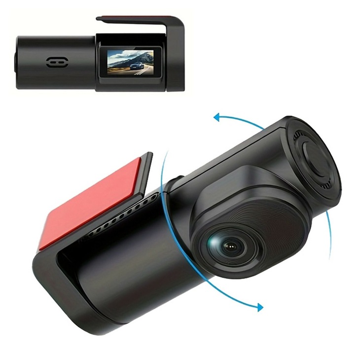 Autós kamera DVR 1080P, 360 fokos, WiFi, 1 hüvelykes képernyő, fekete