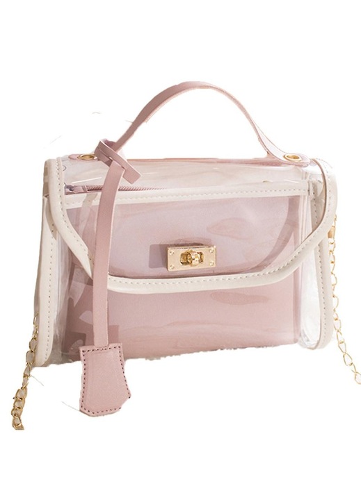 2 az 1-ben crossbody táska, rózsaszín, PVC és sárga bőr, kényelmes, tartós