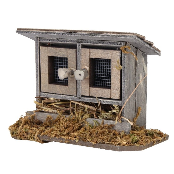 Miniatűr tyúkól, babaház kiegészítők, fa, 9.5x6.5x4.5cm