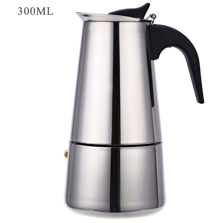 Rozsdamentes acél percolator kávéfőző 300ml 6 csésze fekete 9x9x18cm