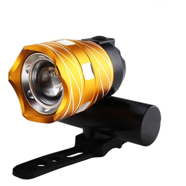 USB kerékpár lámpa, 5000LM, fém, arany, 54.5x45x75mm