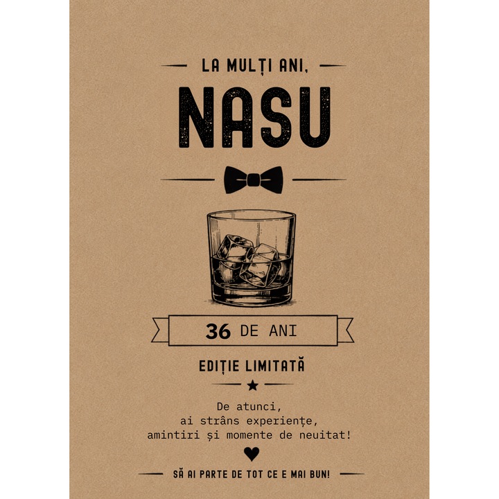 Felicitare aniversare/zi de nastere 36 ani pentru nasu, 13x18 cm, cu plic