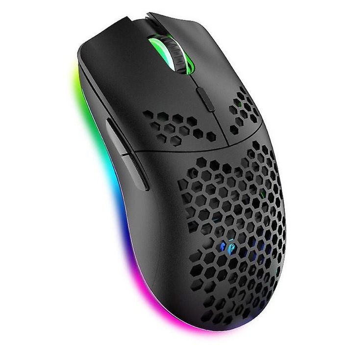 Vezeték nélküli gamer egér, 3200dpi, RGB, 7 gomb, méhsejt borítás, fekete