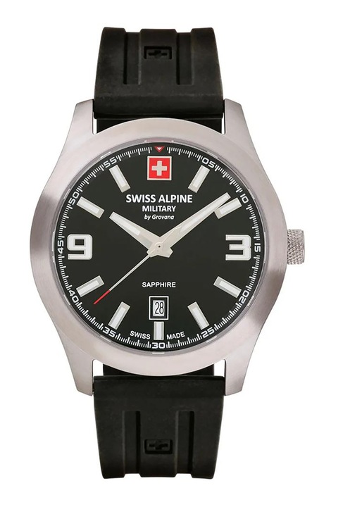 Swiss Alpine Military, Аналогов часовник с гумена каишка, Черен