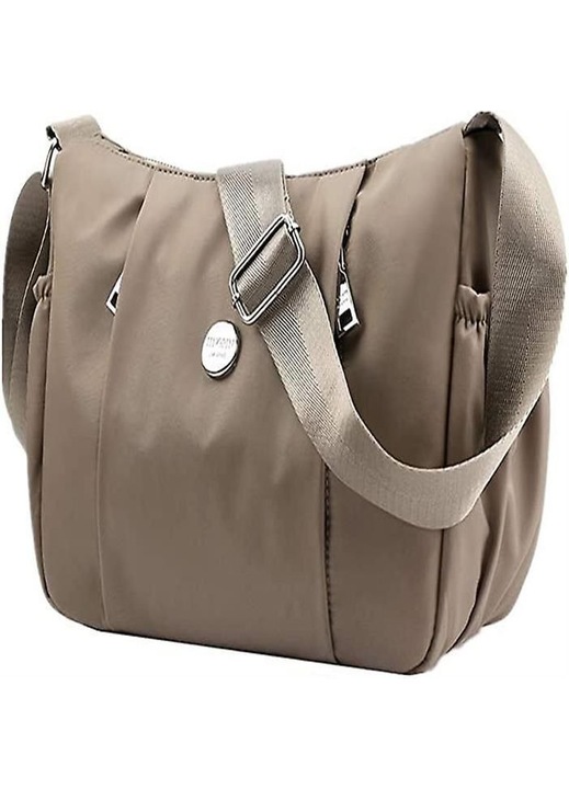 Női nylon táska, könnyű, khaki, 27x20x11cm, több zsebbel