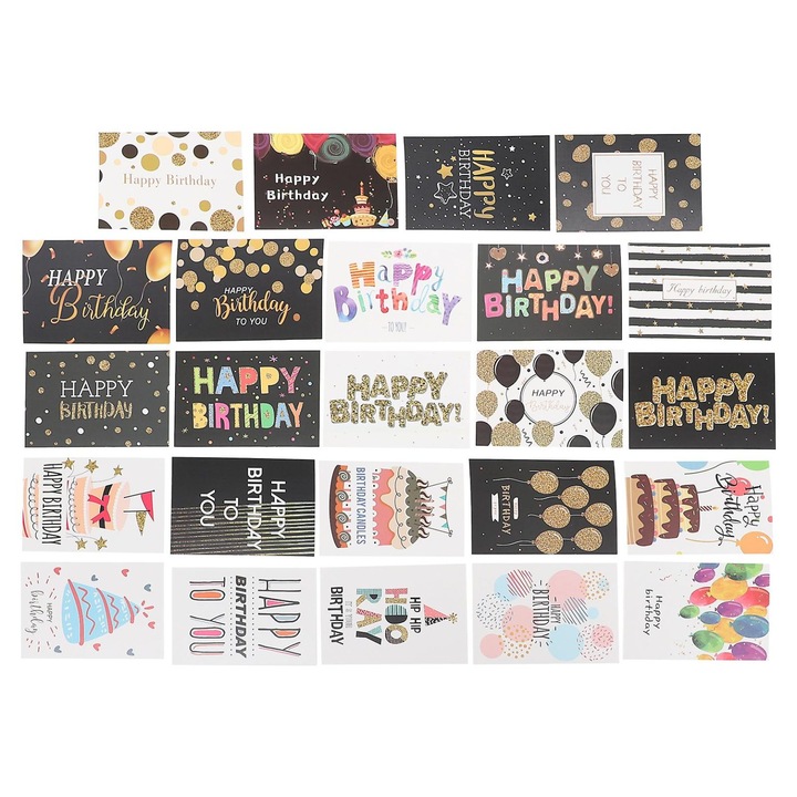Set 24 felicitari aniversare, multicolor, 20x15x0.1cm, hartie