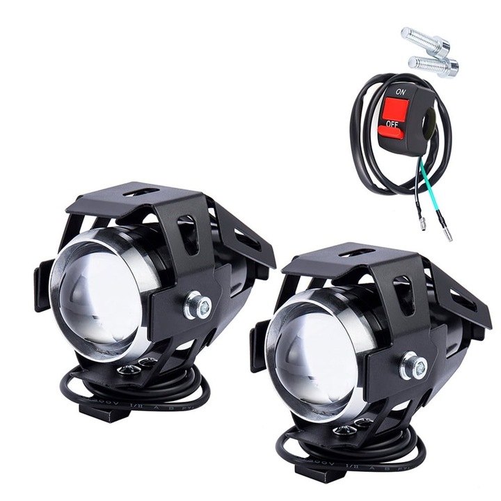 Комплект 2 LED Фара за Мотоциклет U5, 125W, черно-червен, 7/8"