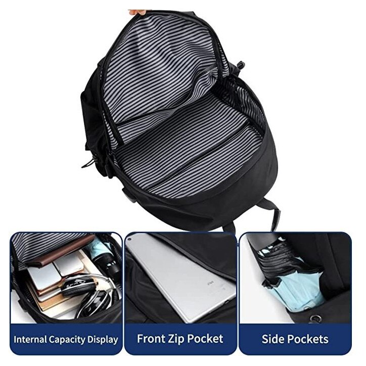 Rucsac laptop cu port USB albastru rezistent la apa 45x30x15cm