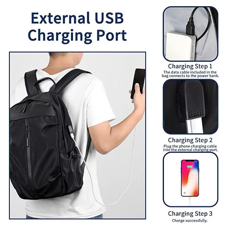 Rucsac laptop cu port USB albastru rezistent la apa 45x30x15cm