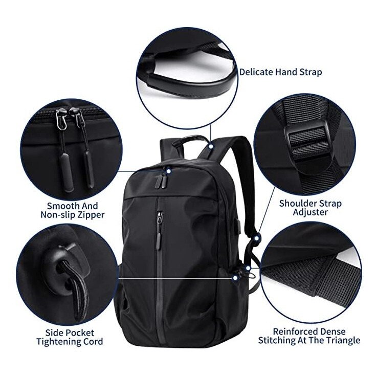 Rucsac laptop cu port USB albastru rezistent la apa 45x30x15cm
