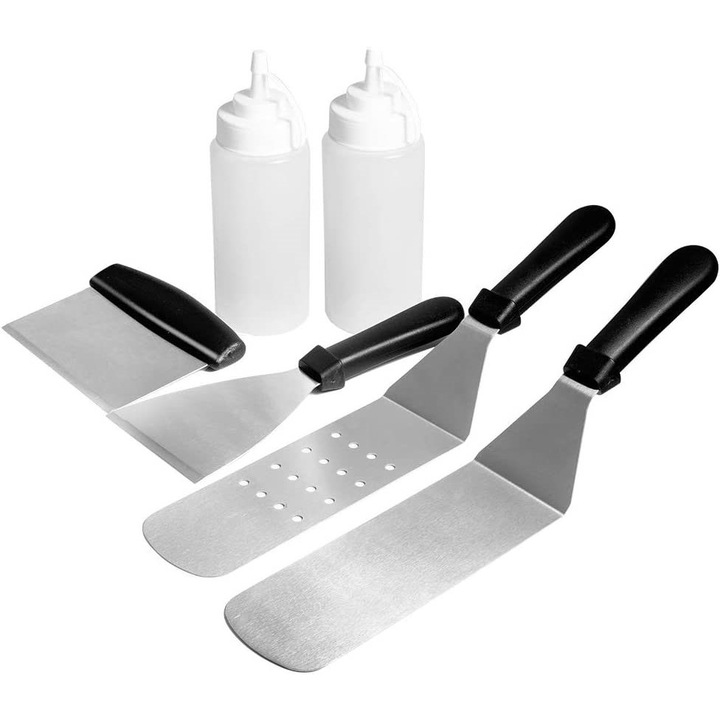 Grill szett 3 spatula, vágódeszka, 2 üveg, rozsdamentes acél, 37x7.2cm, 24.5x9.8cm, 16.2x11.8cm, 400ml