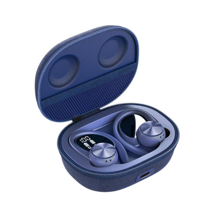J92 vezeték nélküli fülhallgató, Bluetooth 5.0, zajszűrés, kék, 9.2x7.4x4.4cm