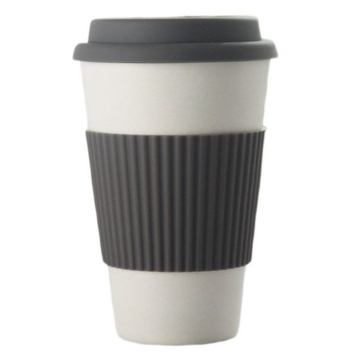 Újrafelhasználható termosz bögre 450ml szürke 17x9cm