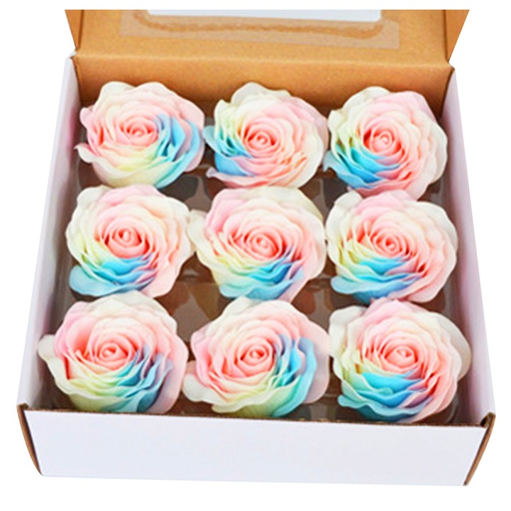 Set 9 flori sapun trandafir roz luminoase 8x7cm