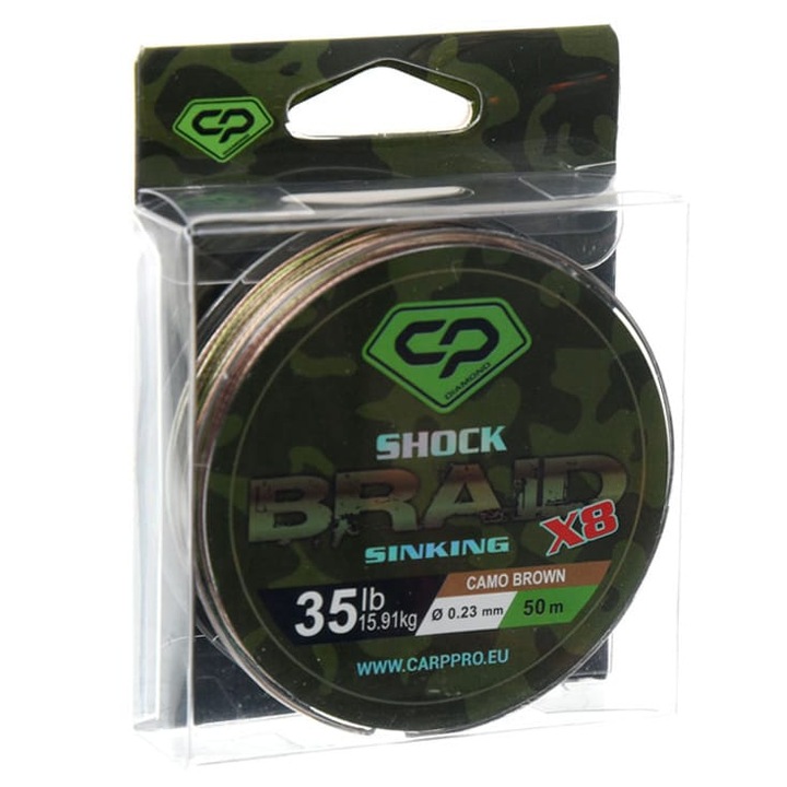 Shock leader Carp Pro Diamond Shock Braid X8, barna terepmintás, 25m