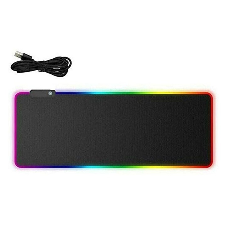 RGB gamer egérpad, 90x40cm, fekete, csúszásgátló