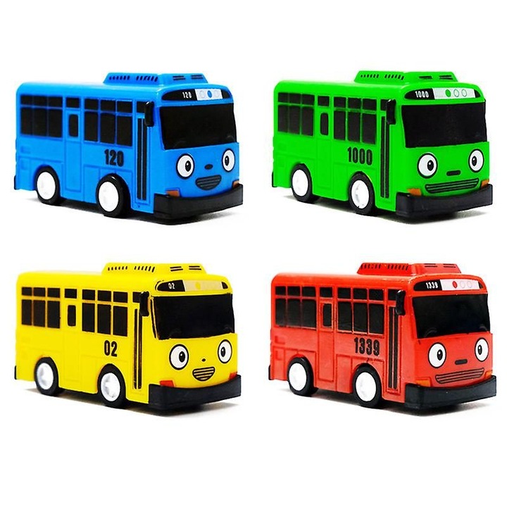 4 db busz kisautó készlet, mini, fém és műanyag, 1:64, többszínű, 7x3x2cm