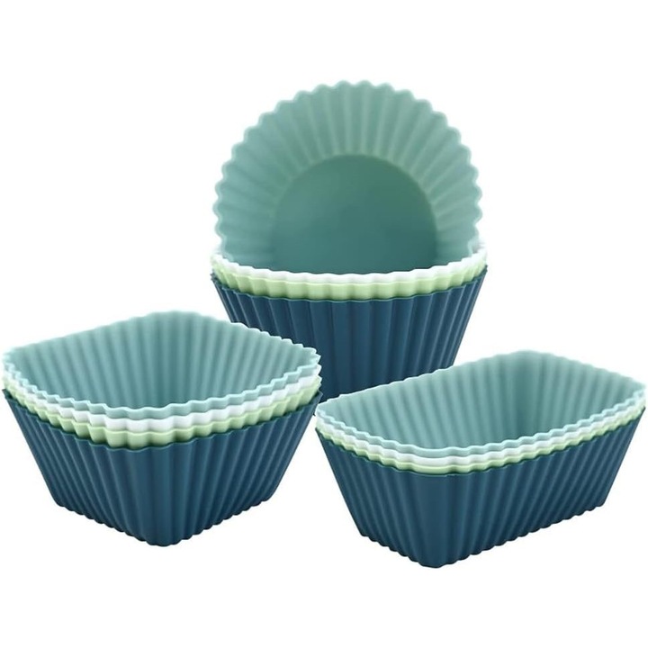 12 darabos szilikon forma készlet muffinokhoz, kerek, négyzet, téglalap alakú, többszínű, standard