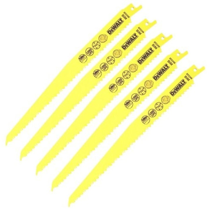 Set 5 panze fierastrau sabie DeWalt DT2349-QZ bimetal 228x4.2mm multicolor