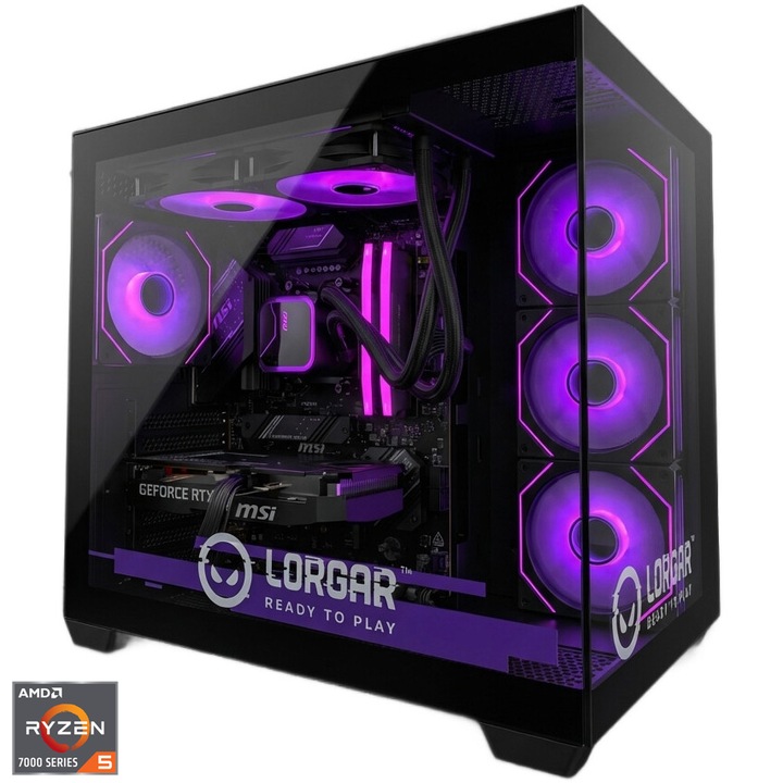 Настолен компютър Gaming LORGAR ADVANCED A201, AMD Ryzen™ 5 7500F до 5.0 GHz, Течно охлаждане, 32GB DDR5, 1TB SSD, NVIDIA® GeForce RTX™ 5060 Ti 16GB, No OS, Black