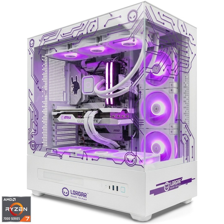 Настолен компютър Gaming LORGAR PRO P401, AMD Ryzen™ 7 7800X3D до 5.0GHz, Течно охлаждане, 32GB DDR5, 2TB SSD, NVIDIA® GeForce RTX™ 5070 Ti 16GB, No OS, White