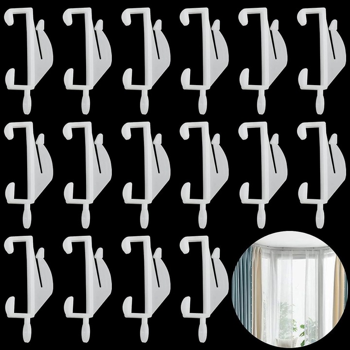 Set 50 carlige albe din plastic pentru perdele, glisiere pentru sine, 5x2cm