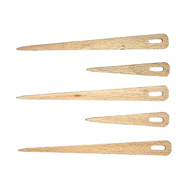 Kötőtű készlet, 5 db, természetes fa, 20x1.7cm, többszínű