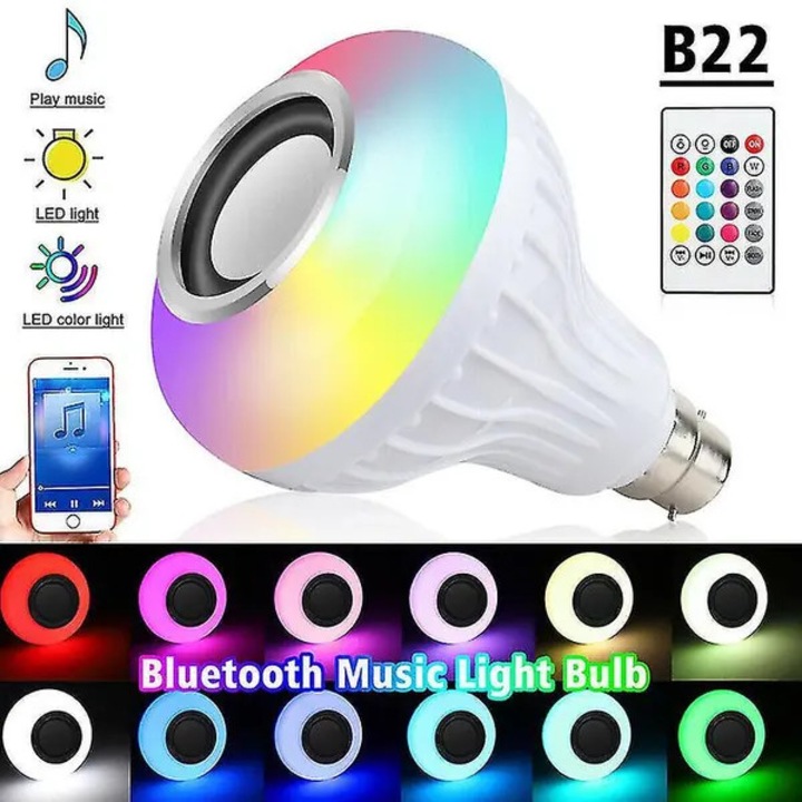 LED lámpa Bluetooth hangszóróval, távirányítóval, RGB, B22, 12W