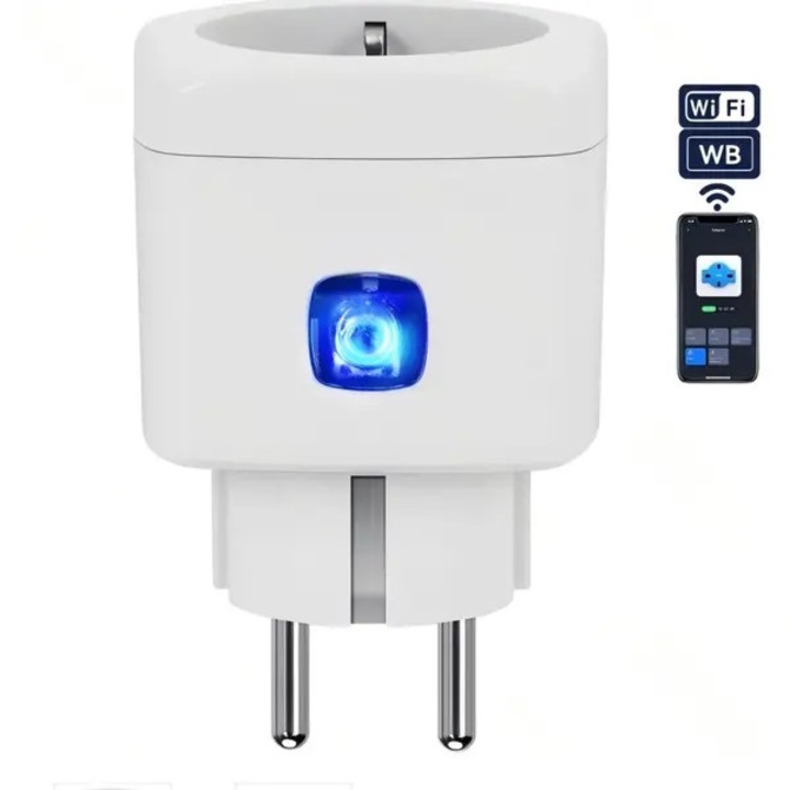 Intelligens WiFi Schuko adapter, fehér, 5.3x5.3x8cm, 2300W, 250V