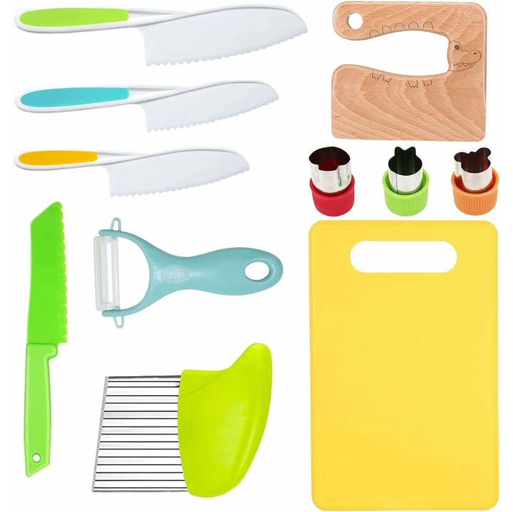 Set cutite de bucatarie pentru copii, lemn, accesorii, 29.4x20.4x4.6cm