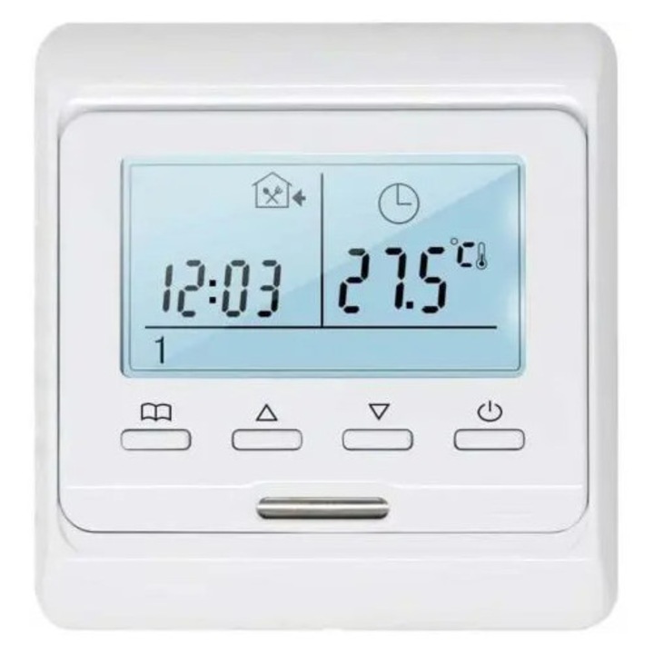 Programozható termosztát 16A, megvilágított LCD, 5-90°C, süllyesztett szerelés, 3m szonda