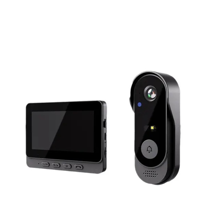 Vezeték nélküli videó csengő, HD 1080P kamera, széles látószög, 4.3 hüvelykes képernyő, IP65 vízálló, újratölthető akkumulátor