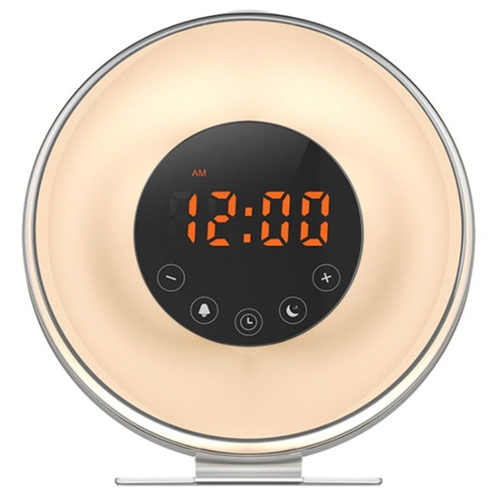 LED digitális ébresztőóra, érintésérzékeny, fehér, 17x17x9cm, USB tápellátású