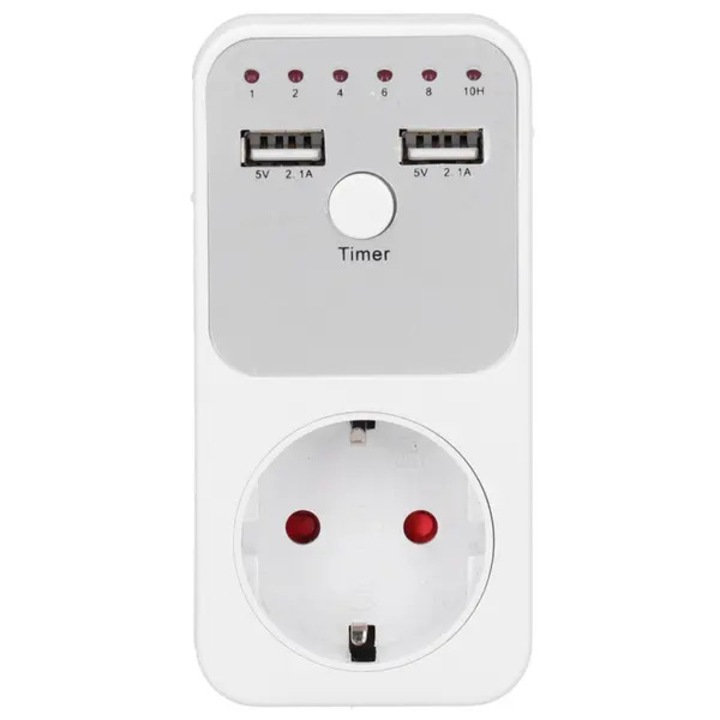 Digitális időzítő aljzat USB-vel, 1-10 óra, ABS, 10.9x5.4x7.5cm