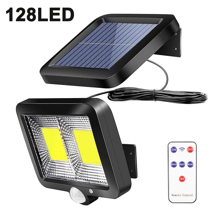 Kültéri szolár lámpa, 128 LED, mozgásérzékelő, fehér, 17.3x12.4cm