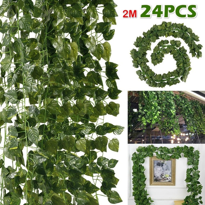 Műlevél füzér, 12 db, zöld, 2mx4-6cm