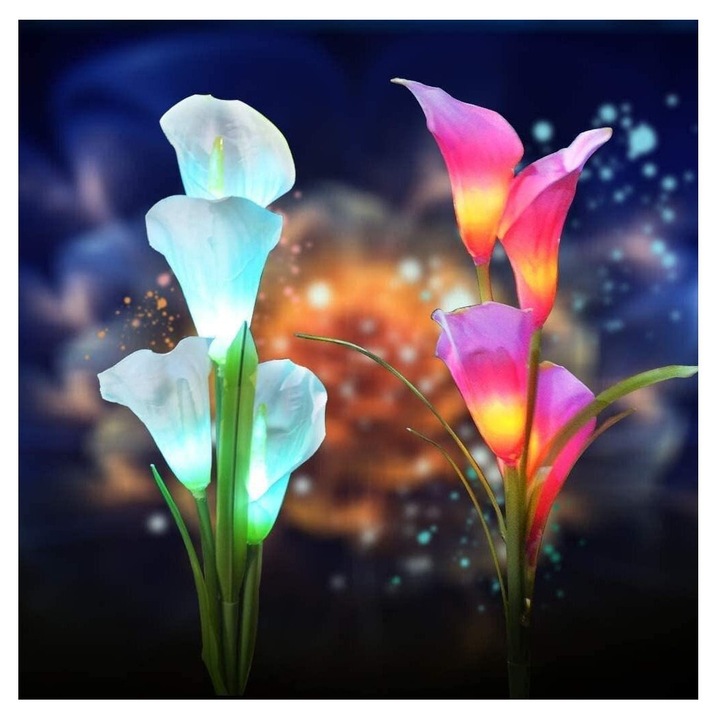 2 db Calla Liliom Szolár Lámpa Szett, Többszínű, 70x27.5cm, Fehér és Lila