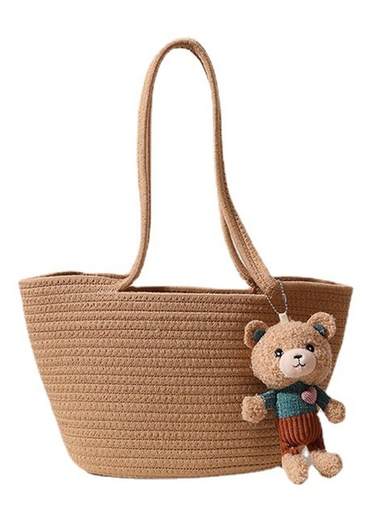 Női pamut táska, tote, krémbarna, 33x22x18x13cm, pánt 26cm