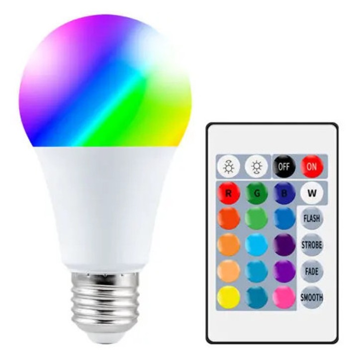 LED Izzó E27 9W többszínű távirányítóval 125mm