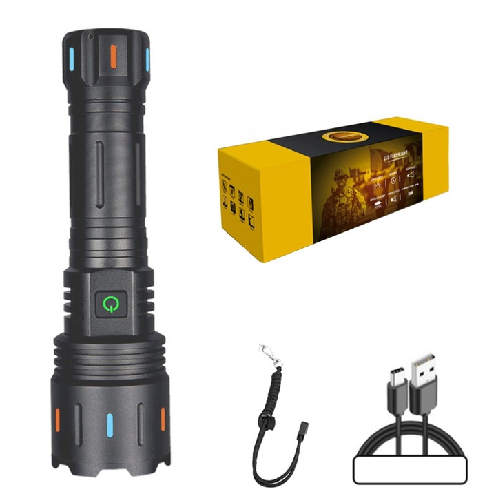 LED lámpa 30W, 5800 lumen, újratölthető, fekete, 17.7x5.2x3.4cm
