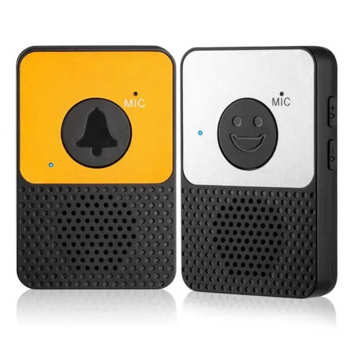 D30 vezeték nélküli kaputelefon csengő, kétirányú, állítható hangerő, sárga, 8x5.2x2.3cm
