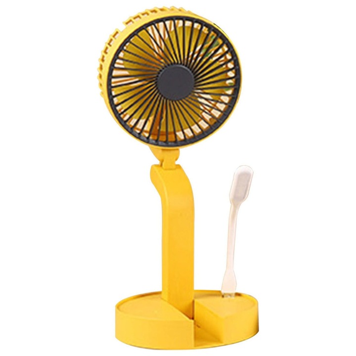 Összecsukható hordozható ventilátor LED-del, USB-vel, sárga, 13.7x13.7x32cm