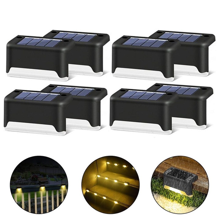 LED napelemes lámpák, 8 darabos szett, meleg fehér, 7.5x5x3.5cm, IP65 vízálló