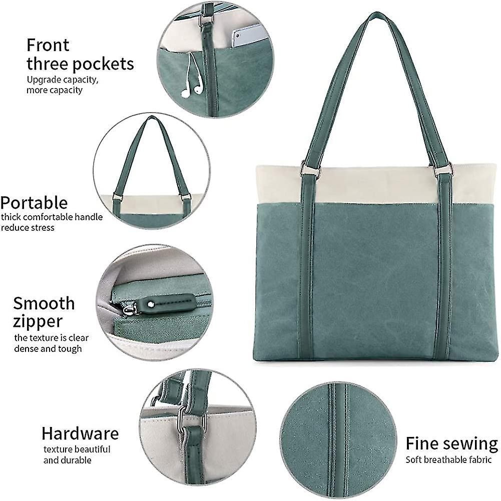 Geanta laptop dama, 15.6 inch, canvas, multibuzunare, 23x40x15cm