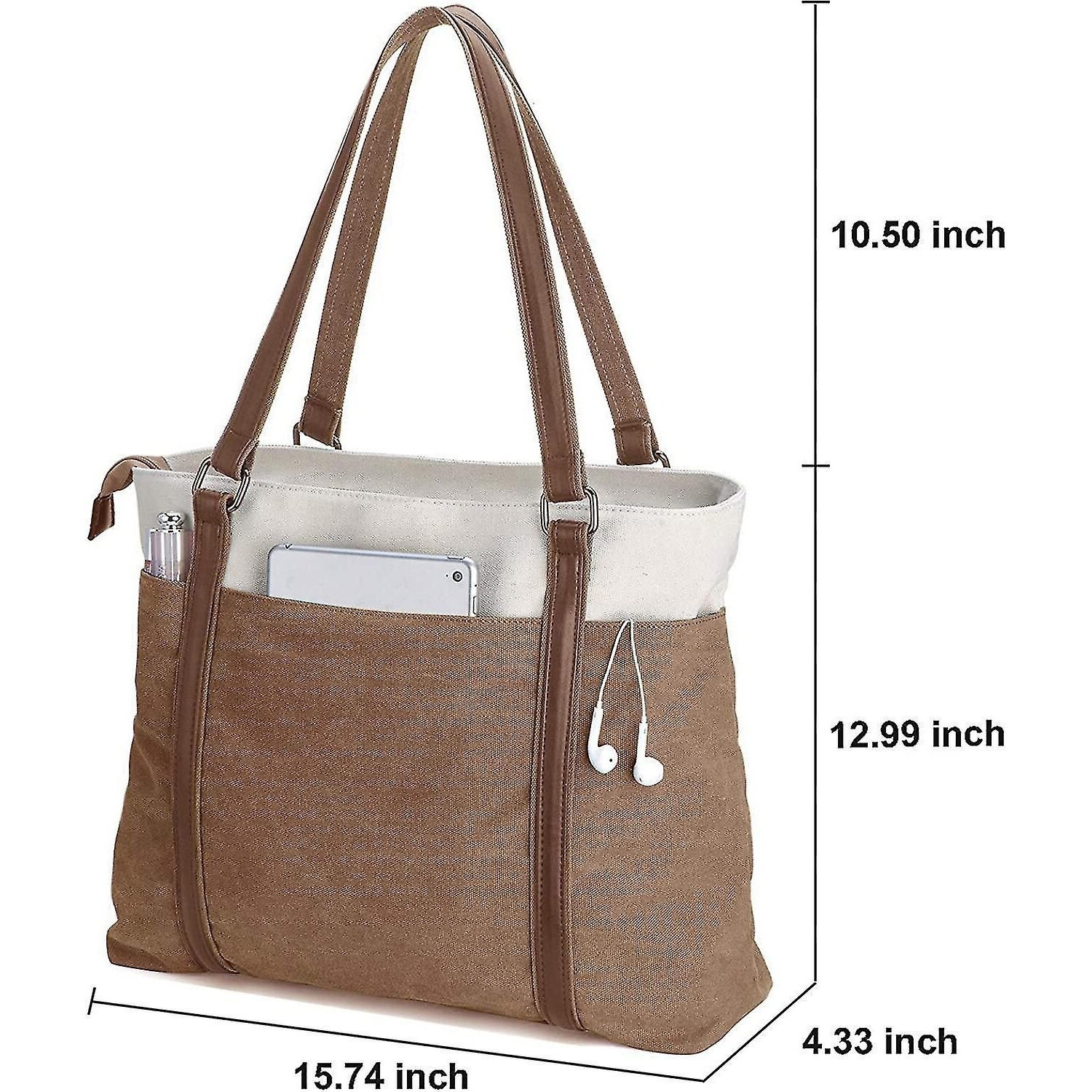 Geanta laptop dama, 15.6 inch, canvas, multibuzunare, 23x40x15cm
