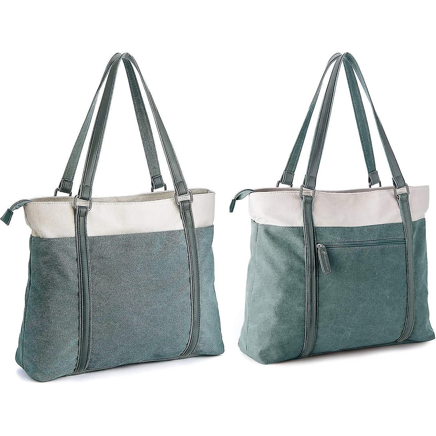 Geanta laptop dama, 15.6 inch, canvas, multibuzunare, 23x40x15cm