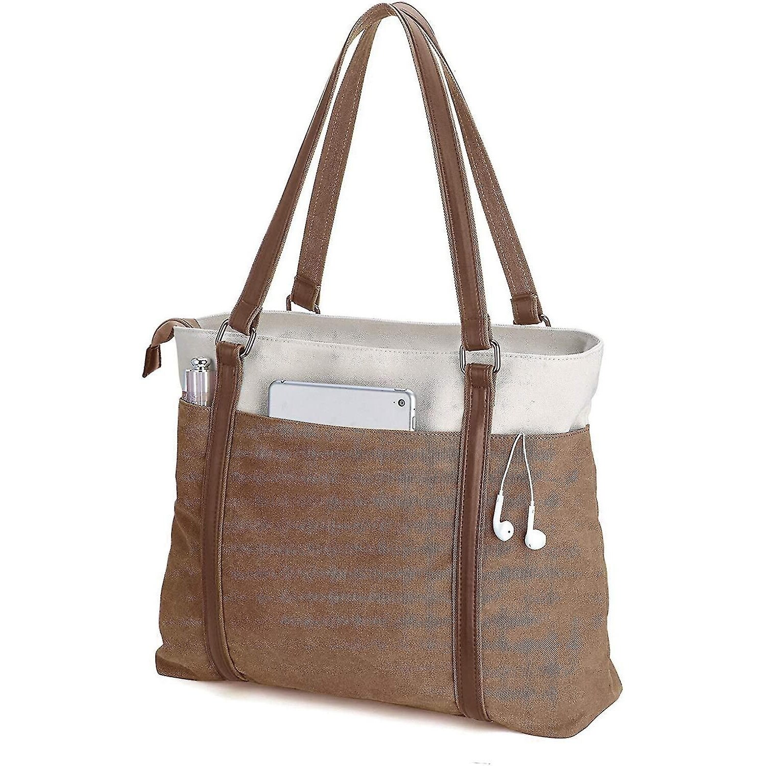 Geanta laptop dama, 15.6 inch, canvas, multibuzunare, 23x40x15cm