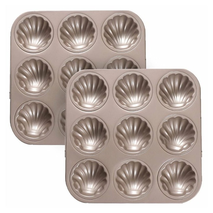 Set 2 tavi copt Madeleine 9 cavitati carbon steel negru 30x20cm